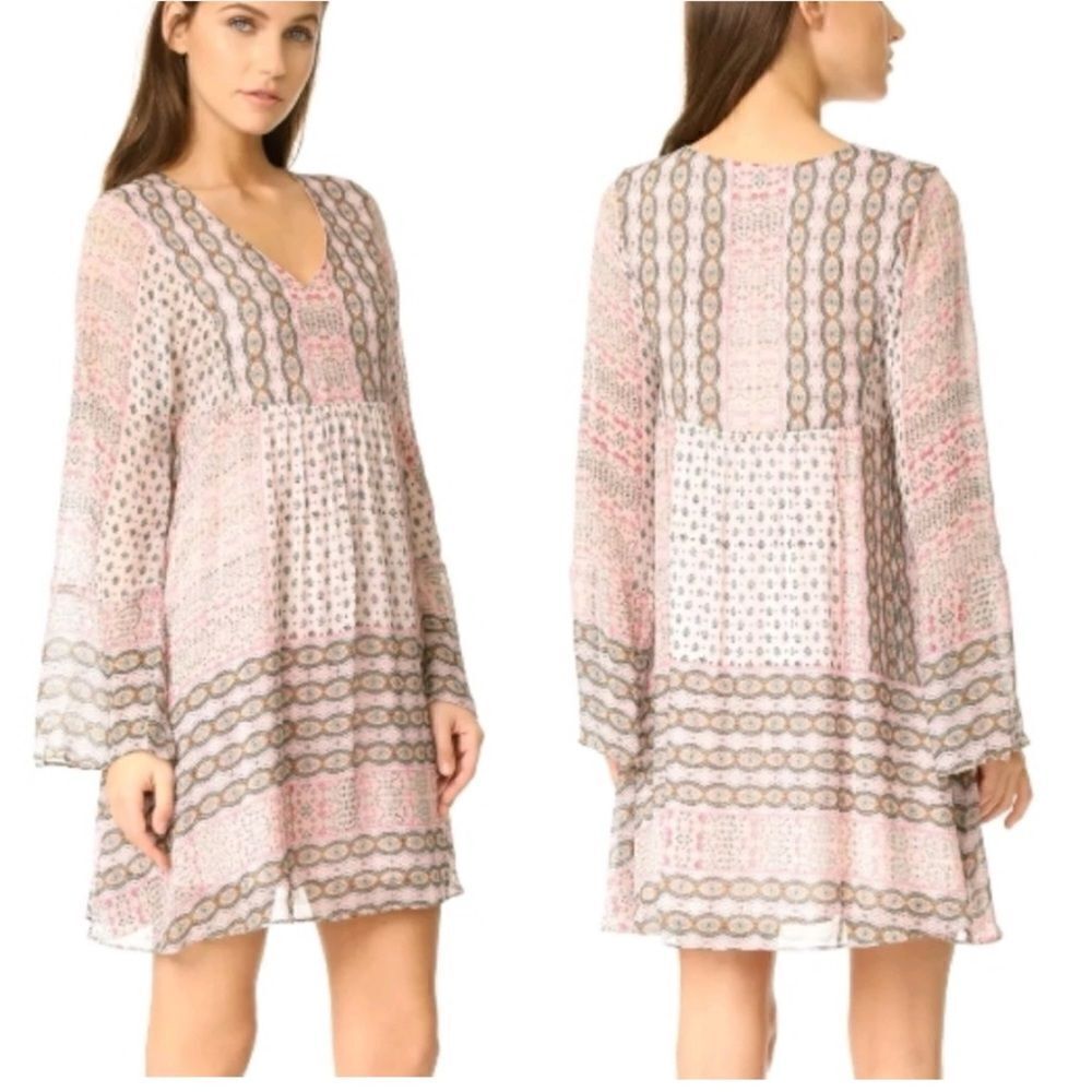 Rebecca Minkoff Redland Mini Dress Pink Chiffon Long Sleeves V-neck size S - Picture 1 of 15